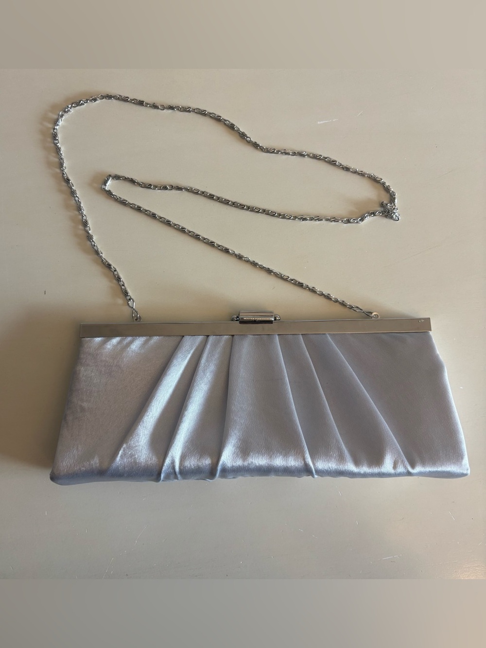 Vintage Gunne Sax Jessica McClintock Silver Satin Pleated Evening Clutch Purse